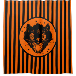 zwarte kat-halloween-gordijn van 1920 douchegordijn
