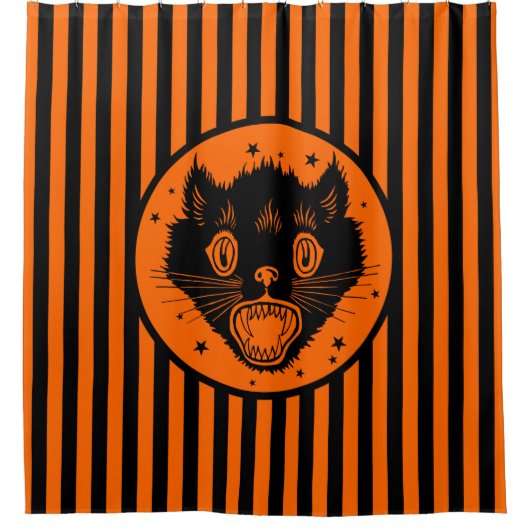 zwarte kat-halloween-gordijn van 1920 douchegordijn (Voorkant)