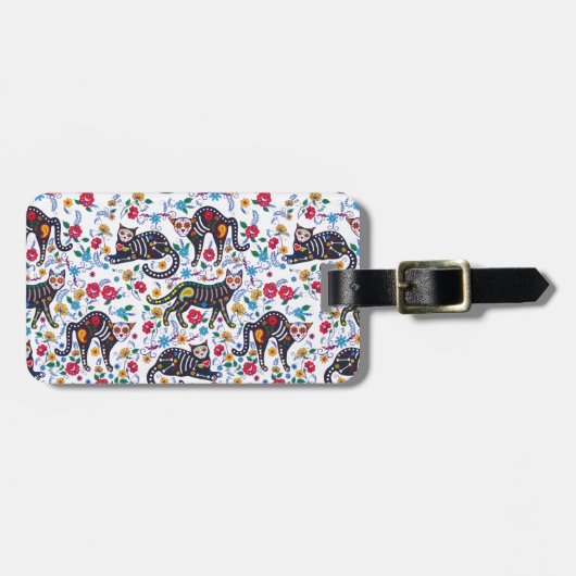  zwarte kat Halloween Gothic Floral Bagagelabel (Voorkant horizontaal)
