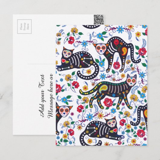  zwarte kat Halloween Gothic Floral Briefkaart (Voorkant / Achterkant)