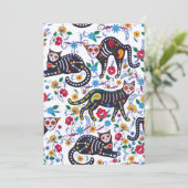  zwarte kat Halloween Gothic Floral Feestdagenkaart (Staand voorkant)