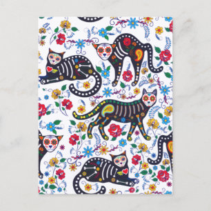  zwarte kat Halloween Gothic Floral Feestdagenkaart