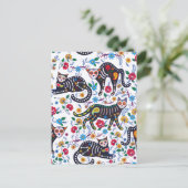  zwarte kat Halloween Gothic Floral Feestdagenkaart (Staand voorkant)