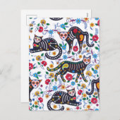  zwarte kat Halloween Gothic Floral Feestdagenkaart (Voorkant / Achterkant)