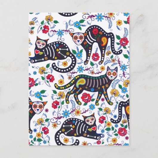  zwarte kat Halloween Gothic Floral Feestdagenkaart (Voorkant)