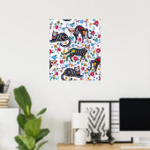  zwarte kat Halloween Gothic Floral Poster (Thuiskantoor)