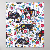  zwarte kat Halloween Gothic Floral Poster (Voorkant)