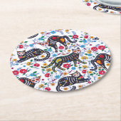  zwarte kat Halloween Gothic Floral Ronde Kartonnen Onderzetter (Gebogen)