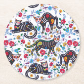  zwarte kat Halloween Gothic Floral Ronde Kartonnen Onderzetter (Voorkant)