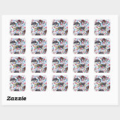 zwarte kat Halloween Gothic Floral Vierkante Sticker (Vel)