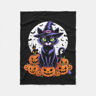 Zwarte Kat Halloween Griezelige Pompoenen Vliegend Fleece Deken