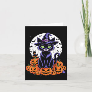 Zwarte Kat Halloween Griezelige Pompoenen Vliegend Kaart