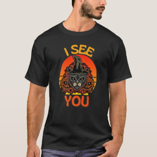 Zwarte Kat Halloween Hekserij Kat Heks Pompoen I T-shirt