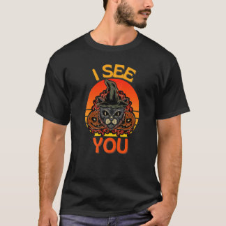 Zwarte Kat Halloween Hekserij Kat Heks Pompoen I T-shirt