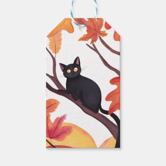 Zwarte kat Halloween Herfst Herfst Cadeaulabel (Voorkant)