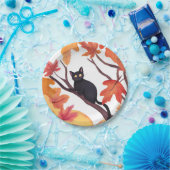 Zwarte kat Halloween Herfst Herfst Papieren Bordje (Feest)