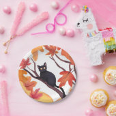 Zwarte kat Halloween Herfst Herfst Papieren Bordje (Feest)