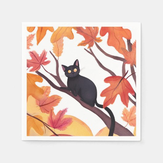 Zwarte Kat Halloween Herfst Servet (Voorkant)