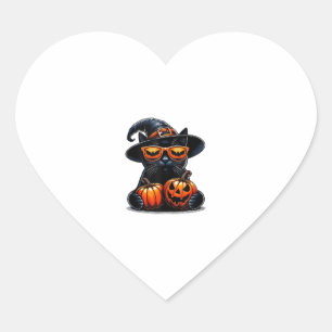 Zwarte kat Halloween Holding pompoen kat liefhebbe Hart Sticker