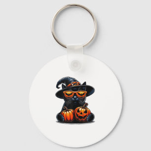 Zwarte kat Halloween Holding pompoen kat liefhebbe Sleutelhanger