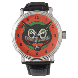  zwarte kat Halloween Horloge