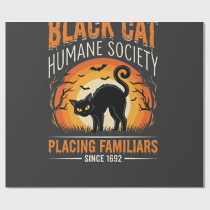 Zwarte Kat Halloween Humane Samenleving Vintage Gr Cadeaupapier