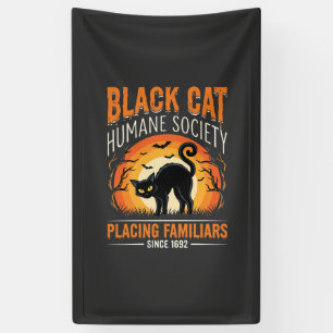Zwarte Kat Halloween Humane Samenleving Vintage Gr Spandoek