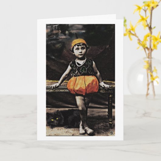  zwarte kat Halloween Kaart (Gele Bloem)