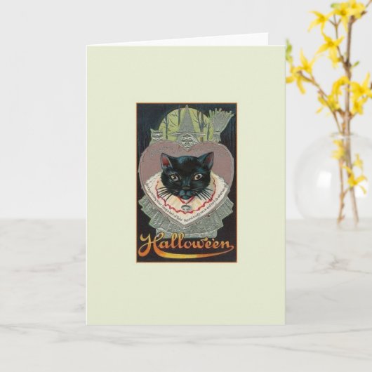  zwarte kat Halloween Kaart (Gele Bloem)