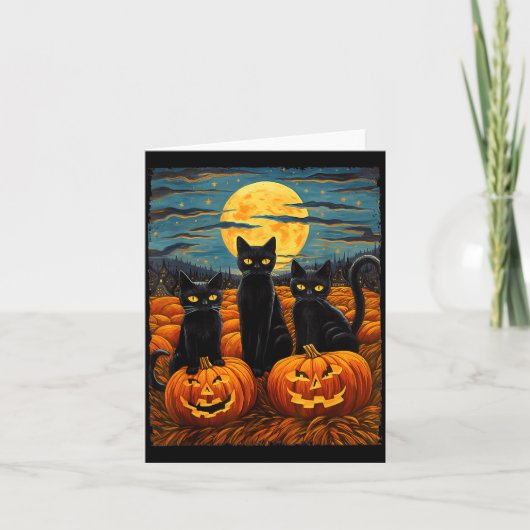 Zwarte Kat Halloween Kattenliefhebbers Nachthemel Kaart (Voorkant)