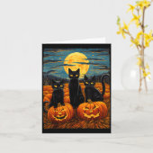 Zwarte Kat Halloween Kattenliefhebbers Nachthemel Kaart (Gele Bloem)