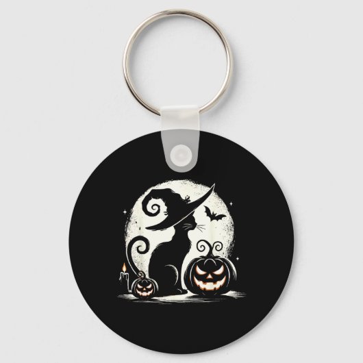 Zwarte Kat Halloween Kattenliefhebbers Sleutelhanger (Voorkant)