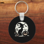 Zwarte Kat Halloween Kattenliefhebbers Sleutelhanger (Voorkant)