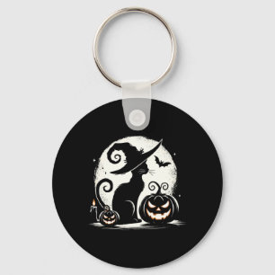 Zwarte Kat Halloween Kattenliefhebbers Uitvoering Sleutelhanger