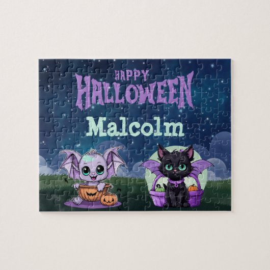 Zwarte Kat Halloween Kinderpuzzel Legpuzzel (Horizontaal)