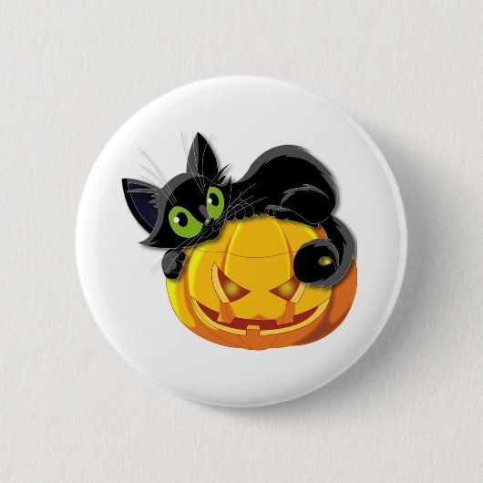 Zwarte kat Halloween Kitten Clip Ronde Button 5,7 Cm (Voorkant)