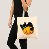 Zwarte kat Halloween Kitten Clip Tote Bag (Voorkant (product))