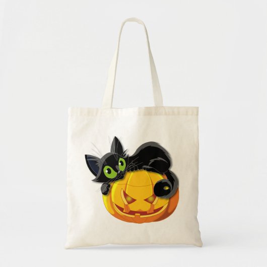 Zwarte kat Halloween Kitten Clip Tote Bag (Voorkant)