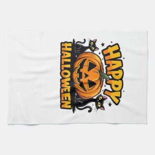 Zwarte Kat Halloween Klassiek T-Shirt_2 Theedoek