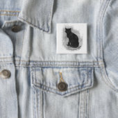 Zwarte Kat Halloween Knop Vierkante Button 5,1 Cm (In situ)