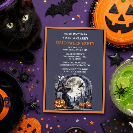 Zwarte kat Halloween kostuum feestje voor kinderen Kaart