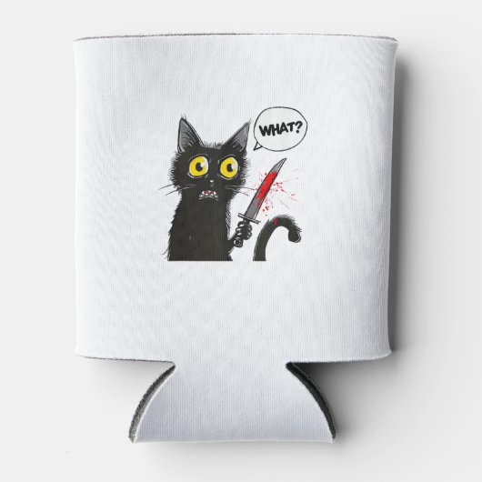 Zwarte kat Halloween kostuum hekserij spin web Blikjeskoeler (Voorkant)