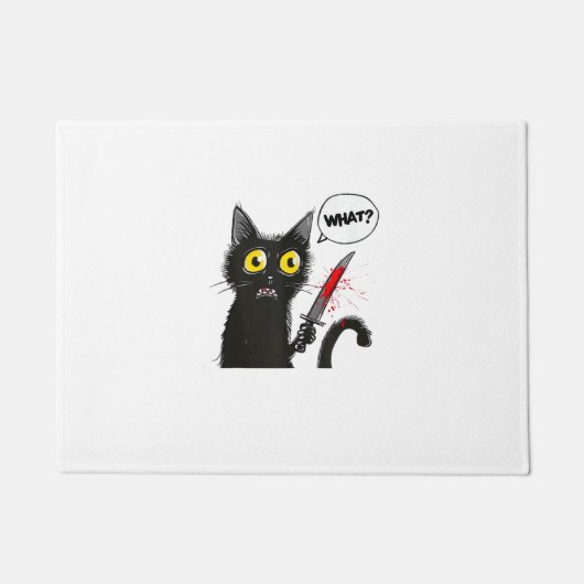 Zwarte kat Halloween kostuum hekserij spin web Deurmat (Voorkant)