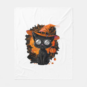 Zwarte kat Halloween kostuum hekserij spin web Fleece Deken