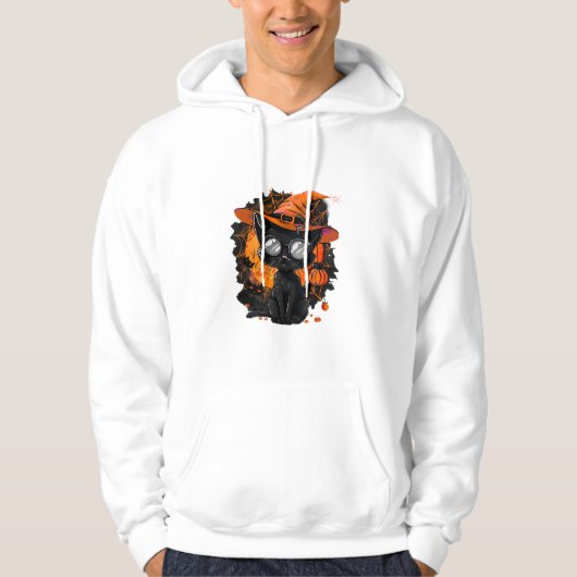 Zwarte kat Halloween kostuum hekserij spin web Hoodie (Voorkant)