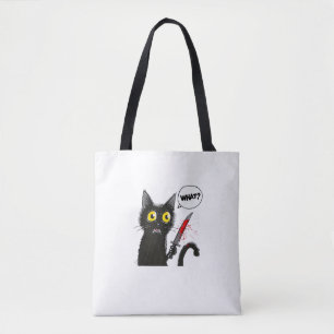 Zwarte kat Halloween kostuum hekserij spin web Tote Bag