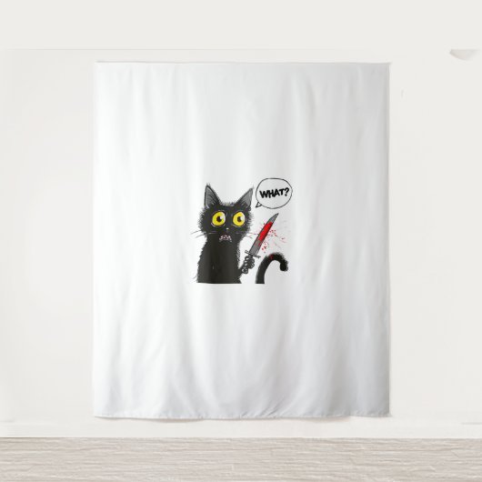 Zwarte kat Halloween kostuum hekserij spin web Wandkleed (Voorkant)