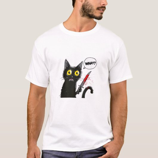 Zwarte kat Halloween kostuum Wat grappige kat minn T-shirt (Voorkant)
