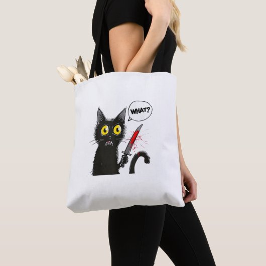 Zwarte kat Halloween kostuum Wat grappige kat minn Tote Bag (Dichtbij)