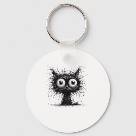 Zwarte kat Halloween Kostuumfeest Grappige Enge Ka Sleutelhanger (Voorkant)